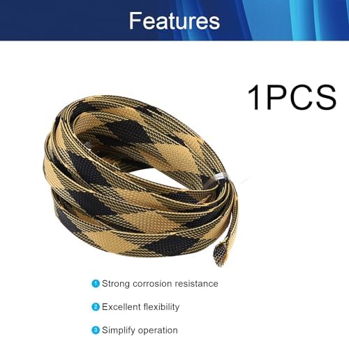 Jutagoss PET Expandable Braided Cable Sleeve, 16.4ft - 5/8 inch Black Yellow Cable Management Sleeve, Wire Loom Tube Cord Protector for USB Cable, Power Cord, Audio Video and More, 1Pc