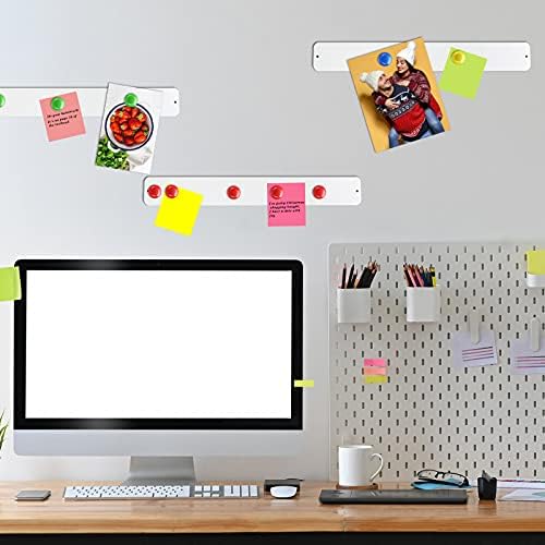 Outus 6 Pcs Magnetic Wall Strips 15" x 2", 48 Magnets, White | Metal display strips for notes, photos and memos; ideal for office, home, classroom and workspace.