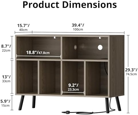 Cozy Castle Record Player Stand with Vinyl Storage Cabinet, Wood Turntable Table Open Shelf Holder Up to 350 Albums Cube Storage Organizer for Living Room, Office, Gray