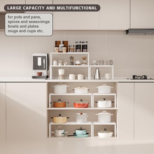 Magheo Expandable Kitchen Countertop Organizer, 1 Pack Stackable Cabinet Shelf Risers, Metal Spice Rack Heavy Duty Counter Organizer Storage for Kitchen, Pantry, Cupboard, Rv (8.7in Height,White)