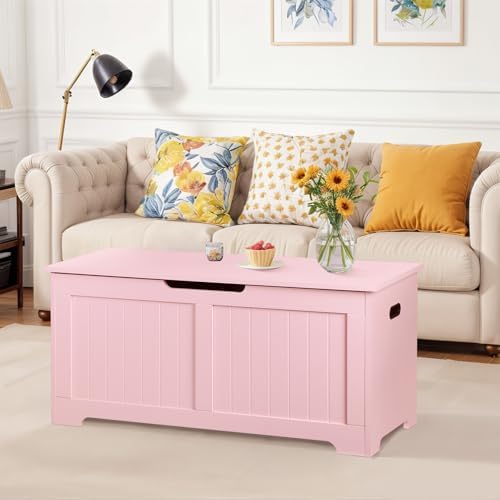 Wooden Storage Chest,30/40 Inch Storage Trunk w/2 Safety Hinges, Storage Bench, Modern Lift Top Chest Box Organizer (Pink, 40 Lx 15.7 W x19 H Inch)