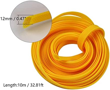 Othmro 10m/32.8ft PET Expandable Braid Organizing Cable Sleeving Flexible Wire Mesh Sleeve Yellow,Protects Cables from Pet Chewing and Tearing