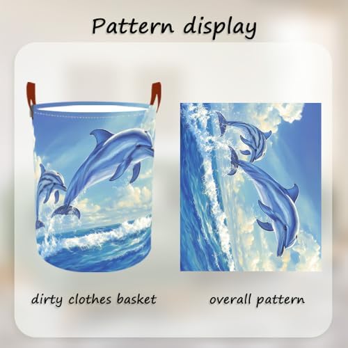 Laundry Basket 15.7x19.7 in Dolphin Ocean Hamper for Bedroom