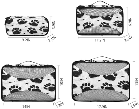 Animal Paw Prints 4 Set Packing Cubes Luggage Organizer Bags for Travel Accessories and Essentials, Dog Paw