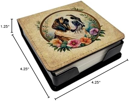 Caroline's Treasures Saint Bernard and Flowers PU Leather Note Paper Holder with Artist-Designed Cover, Desk Accessory, Office Gift