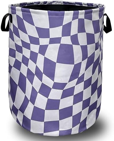 Purple Checkerboard Laundry Basket Oxford Cloth Hamper 18.9"x16.5"