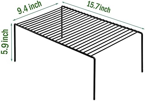 Redrubbit 4 Pack Large (15.7 x 9. 4 Inch) Cabinet Storage Shelf Rack, Rustproof Kitchen Counter and Cabinet Shelf, Storage Rack Organizer for Kitchen, Fridge, Cabinet, Bathroom, Black