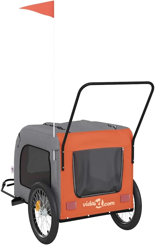 Pet Bike Trailer for Small Dogs, Foldable Bicycle Cargo Trailer with Iron Frame and Oxford Fabric, Orange and Gray