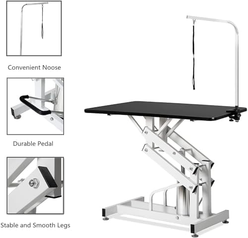 Hydraulic Pet Grooming Table, 42'' Durable Foldable Dog Grooming Table Suitable for Small Medium Large Dogs, Heavy-Duty Pet Grooming Table Drying Table with Adjustable Arms