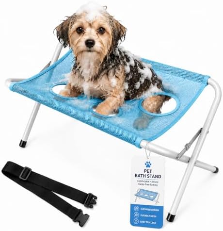 Foldable Pet Bathing Stand, Dog Bath Sling, Pet Hammock for Small Dogs (Blue) | Portable Dog Washing Hammock | Foldable Grooming Holder | Bathing Support for Small Dogs