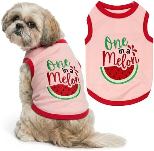 Parisian Pet Dog Shirt – 100% Cotton Shirts for Medium Dogs – Pullover Sleeveless Puppy Vest – Breathable Cute Watermelon Pet Apparel – Pink Summer Dog Clothes - Stretchy T Shirts for Dogs