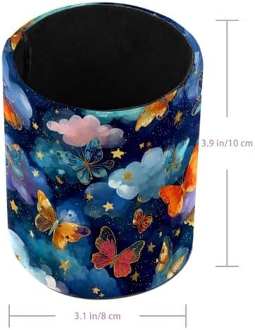 Faux Leather Pen Holder for Desk, Pencil Organizer Butterfly Pen Cup Desk Decor Makeup Brush Holder Storage for Office Home