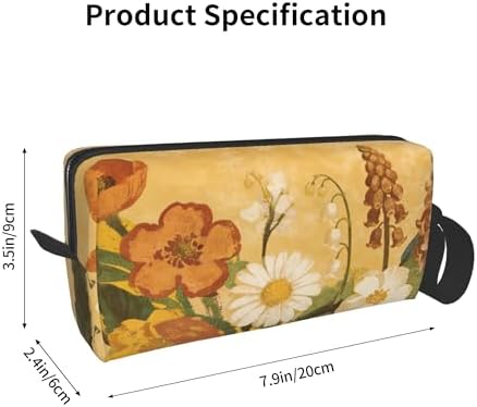 Vintage Floral Print Makeup Bag for Women with Wrist Strap | Durable 600D Oxford Fabric Cosmetic Organizer,Compact Travel Pouch with Handle for Gym & Daily Use