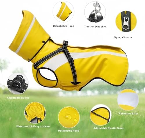 Dog Raincoat Waterproof Raincoats for Dog Reflective Dogs Rain Jackets with Hood Hoodie Pet Rain Poncho Coat for Small Medium Large Dogs Puppies S-XXL (Yellow, S)