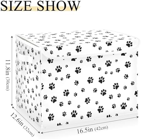 Black Pet Paw Storage Bins with Lids Collapsible Storage Box for Organizing Home Office Bedroom Organizers Cube with Handles 16.5”x12.6”x11.8”