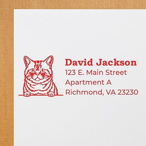 Brazilian Shorthair Cat Custom Return Address Stamp for Storage Boxes & Letters, Decorative New Address Stamper with Feline Design, Self-Inking Rubber Stamp for Home Office, 7/8 X 2-1/4 Inches