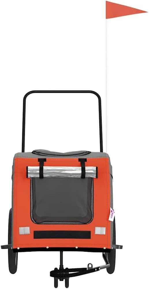 Pet Bike Trailer for Small Dogs, Foldable Bicycle Cargo Trailer with Iron Frame and Oxford Fabric, Orange and Gray