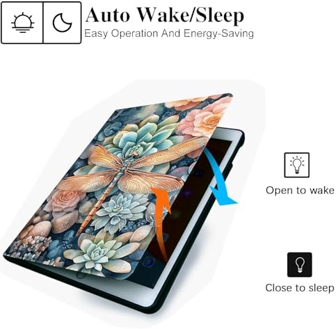 for Microsoft Surface Pro 7 Plus,Surface Pro 7/6/5/4 12.3" Tablet Case,Auto Wake/Sleep,Adjustable Stand Protective Cover - Watercolor Dragonfly Succulent
