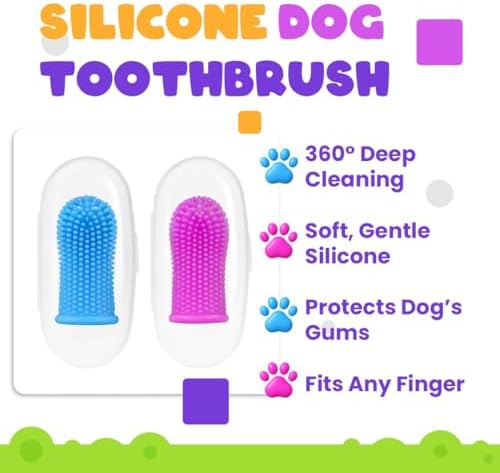 Dog Toothbrush Kit, 360° Silicone Finger Toothbrush for Dogs & Cats, Soft Bristle Pet Teeth Cleaning Set, Includes Storage Case, 2 Packs