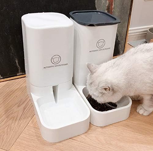 chenming Gravity Pet Feeder and Water Dispensers.Dogs Gravity Feeder Dispenser Cats Water Dispenser No Spill Big Capacity Pet Bowl for Cats & Small, Medium, Large Dogs, White