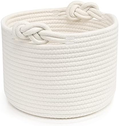 ABenkle Small Woven Basket, Cotton Rope Shelf Storage Basket, Small Round Easter Basket, Cute Basket, Decorative Round Bin for Nursery Bedroom Bathroom, 9.4" x 9.4"x 7.1" Empty Gift Basket