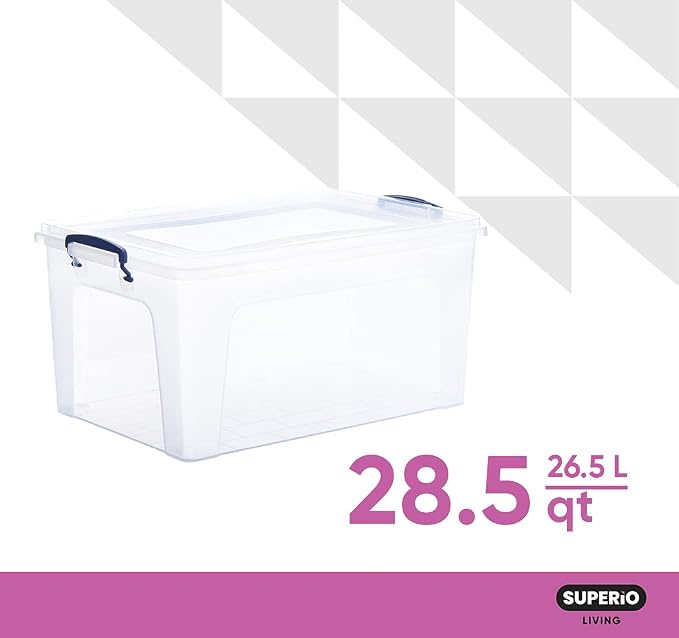 Superio 36 Quart Clear Plastic Storage Boxes with Lids, Stackable Organizer Containers, BPA-Free Storage Bins for Home, Office, School & Dorm, 6 Pack