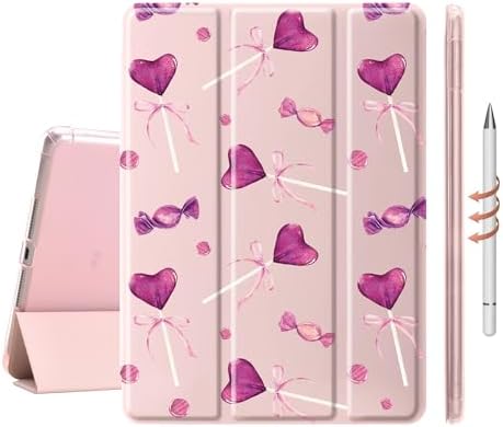 Cute Pink Lolipop Case for 11" iPad Air(2024), Clear TPU Smart Stand Back Cover with Pencil Holder, Auto Wake/Sleep Foldable Shockproof Protective Case