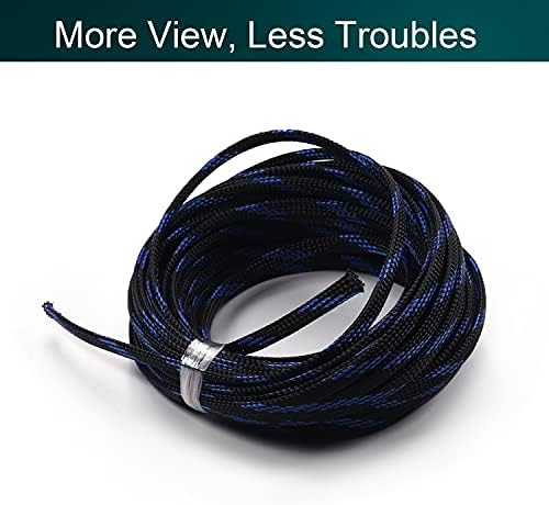 Jutagoss PET Expandable Braided Cable Sleeve, 32.8ft - 1/4 inch Black Blue Cable Management Sleeve, Wire Loom Tube Cord Protector for USB Cable, Power Cord, Audio Video and More, 1Pc