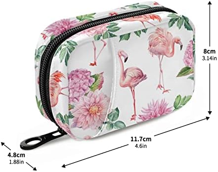 Hydrangea Flower Flamingo Pill Box 7 Day Pill Case Travel Pill Organizer Bag with Zipper Portable Weekly Case Compact Size for Vitamin Supplement Holder
