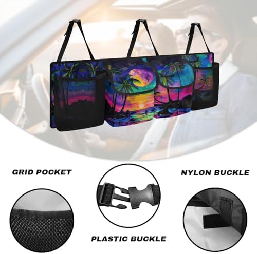 Coconut Tree Car Trunk Organizer Hanging Car Backseat Storage Bag Waterproof Collapsible Cargo Bag with 4 Pouches Trunk Storage and Decorative Accessories
