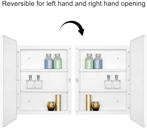 White 16x22 Medicine Cabinet, Bathroom Mirror with Adjustable Storage Shelf | White Bathroom Wall Cabinet with 2 Adjustable Plastic Shelves, Reversible Door; Pre-Assembled for Recessed/Surface Mounting