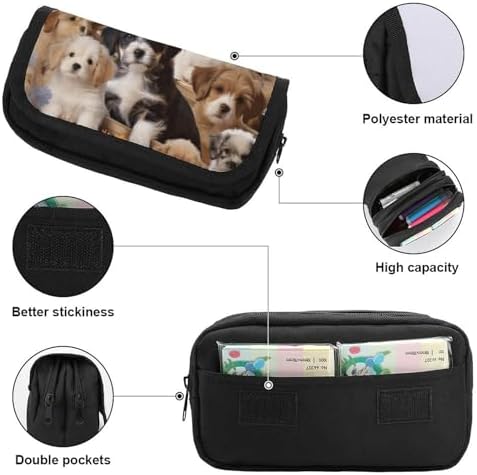 Cute Pet Dogs Pencil Case Double Layer Pencil Pouch Large Capacity Pencil Bag Double Zipper Portable Pen Case Makeup Bag for Men Women Travel Business Office