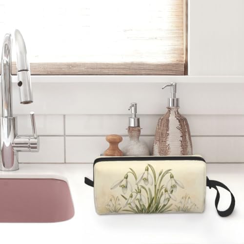 Snowdrop Small Makeup Bag, 600D Oxford Cosmetic Pouch for Women | Snowdrop Cosmetic Bag, Double-Sided Printed Toiletry Pouch with Foam Padding for Women, Travel, Gym, Weekend and Daily Use