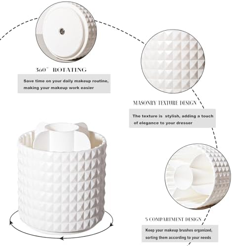 360 Rotating Makeup Brush Holder Make Up Brushes Organizer, Masonite White