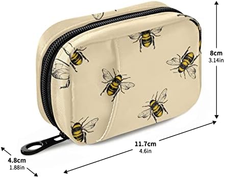 Vintage Honey Bee Pill Box 7 Day Pill Case Travel Pill Organizer Bag with Zipper Portable Weekly Case Compact Size for Vitamin Supplement Holder