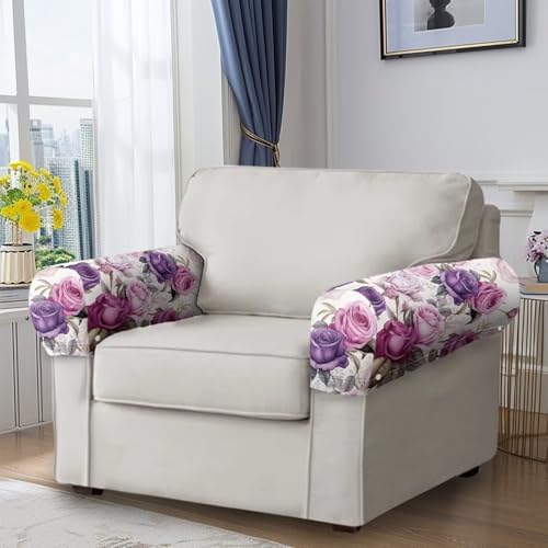 Armrest Covers for Sofa Elegant Rose Chair Arm Covers for Recliner Stretch Armrest Covers Furniture Protector Protect and Decorate Your Sofa