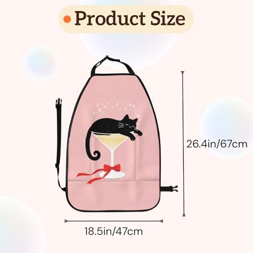 Car Seats Back Protector 2 PCS - Cocktail Cat | with 3 Storage Pockets, Shield Seats From Dirt, Mud Scratches, Fits Cars SUVs Trucks and Jeeps