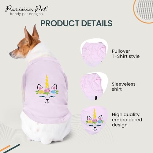 Parisian Pet Dog Shirt - 100% Cotton Unicorn Shirts for Large Dogs - Pink Sleeveless Girl Pet Clothes - Lightweight and Breathable Puppy Clothes - Stretchy Female Dog Apparel - T Shirts for Dogs