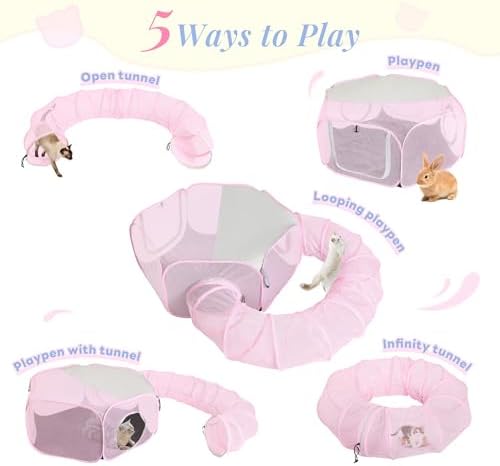 Seiyierr Outdoor Cat Enclosure, Portable Catio Playground for Cat, Outside Pet Enclosure with Mesh Tent, Circle Cat Playpen Tunnel for Indoor Cats & Small Animal, with Storage Bag
