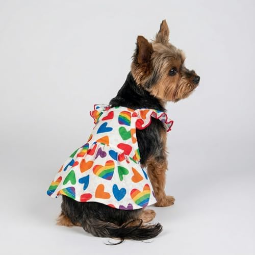 Fitwarm Colorful Heart Dog Dress, Summer Clothes for Small Dogs Girl, Cute Pet Rainbow Outfit, Red, Yellow, Blue, Green, White, Small