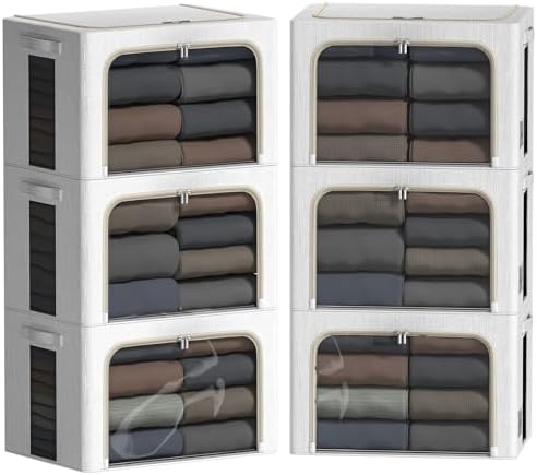 FHSQX 6 Pack Clothes Storage Bins with Metal Frame