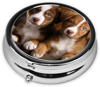 Pill Box 3 Compartment Medicine Pill Case for Pocket or Purse Mini Metal Pillcase Puppies Dogs Pets Animals Pill Holder Vitamin Organizer Portable Travel Pills Container to Hold Supplements Vitamins