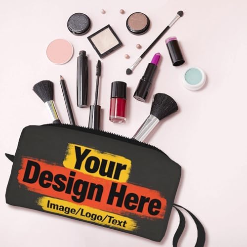 Custom Personalized Cosmetic Makeup Bag 7.9x3.5x2.4 Inch | Upload Your Own Image Photo Text, 600D Oxford Fabric Portable Travel Toiletry Bag with Shockproof Foam Protection for Women