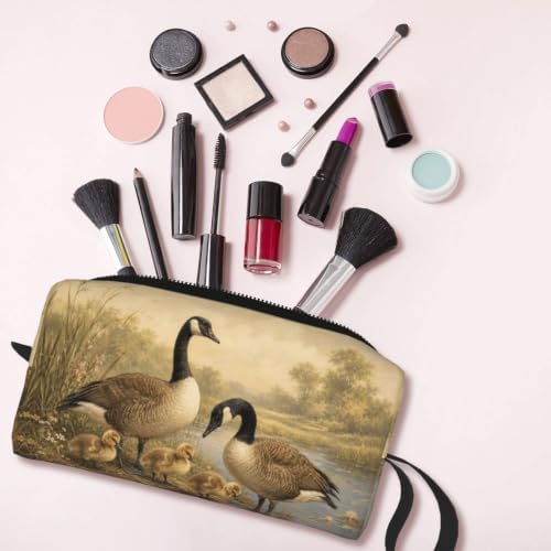 Canada Goose Family by the Pond Small Makeup Bag for Women | Double-Sided Canada Goose Family Cosmetic Organizer with Foam Padding for Women, Travel, Gym, School, and Daily Storage