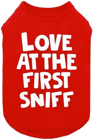 Fitwarm Love at First Sniff Dog Shirt - Summer Dog Clothes, Funny T-Shirt, Lightweight Breathable Cotton, Red, Small