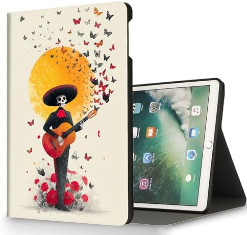for Microsoft Surface Go 4/3/2/1-10.5" 2021 Tablet Case,Auto Wake/Sleep,Adjustable Stand Protective Cover - Day of The Dead Guitar Skeleton