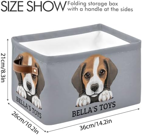 Customized Pet's Name Storage Basket Dog Storage Box with Leather Handles for Home Bedroom, Beagle Puppy Foldable Decorative Organizers Box, 2PCs