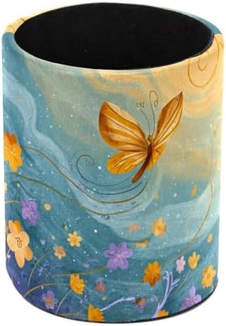 Faux Leather Pen Holder for Desk, Pencil Organizer Butterfly Pen Cup Desk Decor Makeup Brush Holder Storage for Office Home