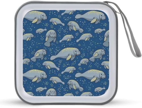 CD Case Storage Organizer Binder Grey Manatees Protective Disc Holder | DVD Wallet for Car Home Office Travel, Cute Funny Grey Manatees, Hard Plastic, Hand Strap, 40 Capacity