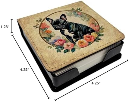 Caroline's Treasures Black French Bulldog and Flowers PU Leather Note Paper Holder with Artist-Designed Cover, Desk Accessory, Office Gift
